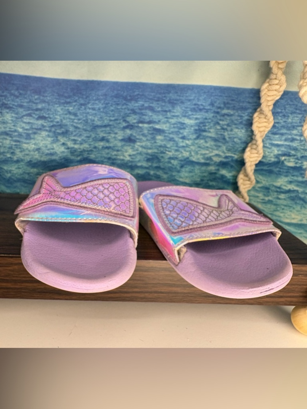 Girls Holographic Mermaid Slide Sandals - Lilac Purple - Picture 7 of 13